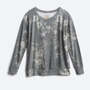 Chaser Cozy Raglan Knit Top Gray Floral Size M EUC